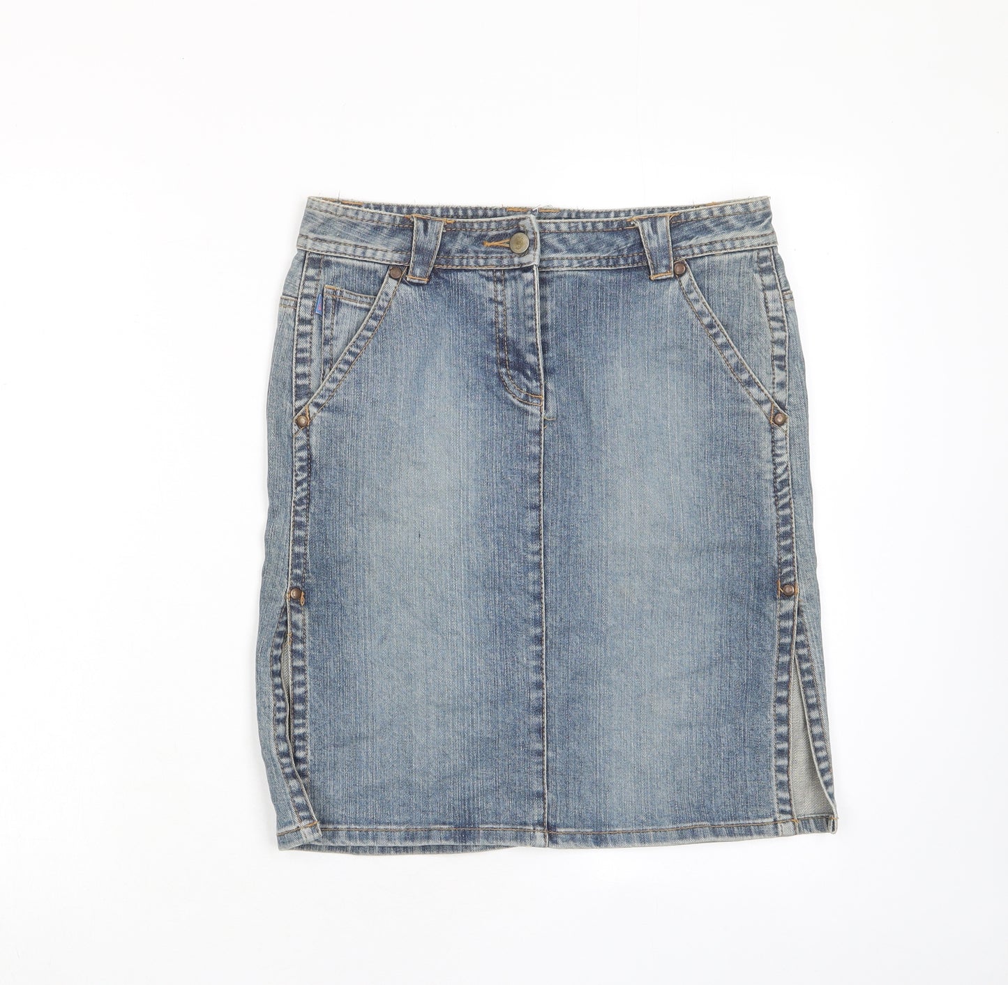 FCUK Womens Blue Cotton A-Line Skirt Size 8 Zip - Pockets, Belt Loops
