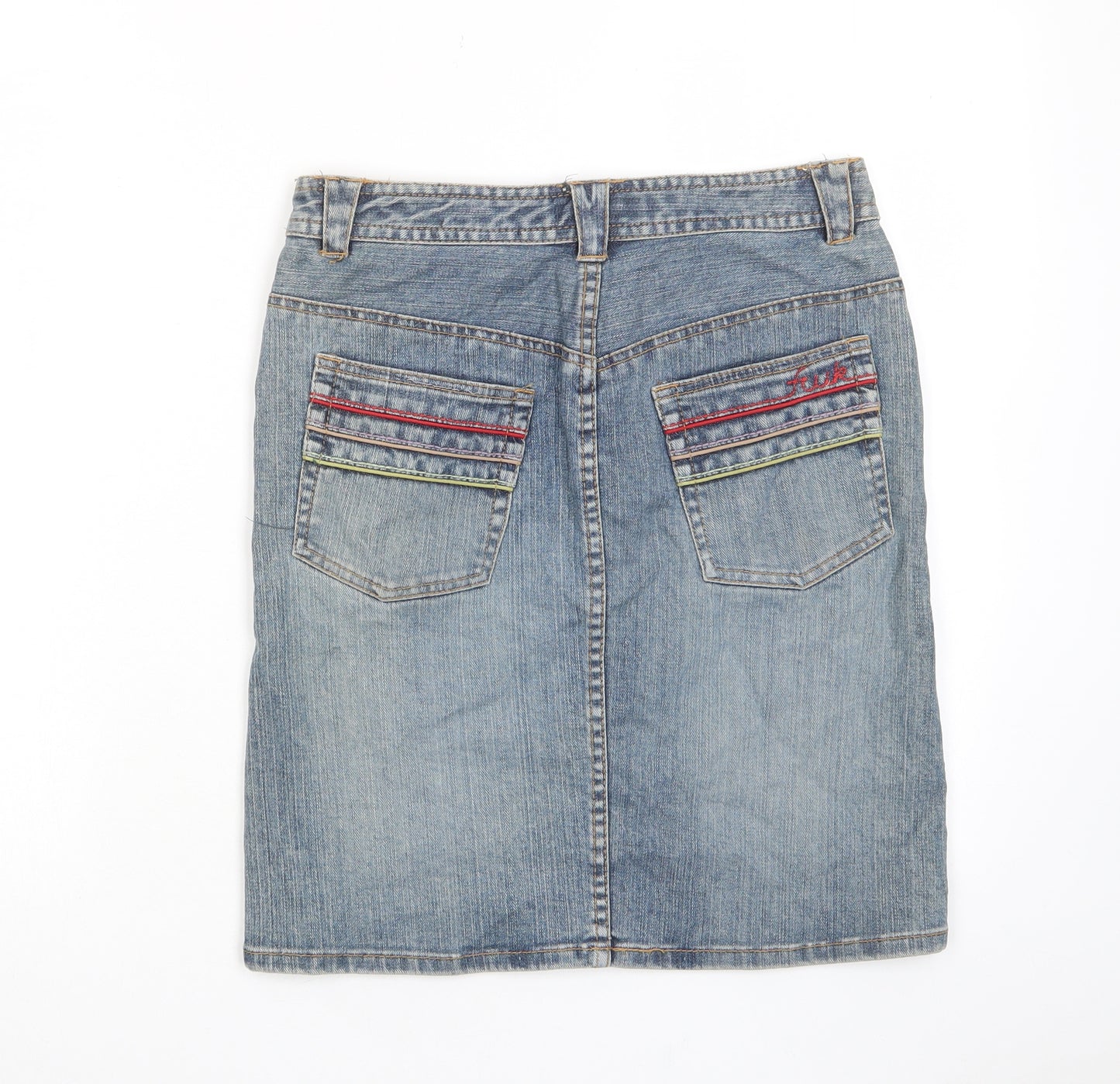 FCUK Womens Blue Cotton A-Line Skirt Size 8 Zip - Pockets, Belt Loops