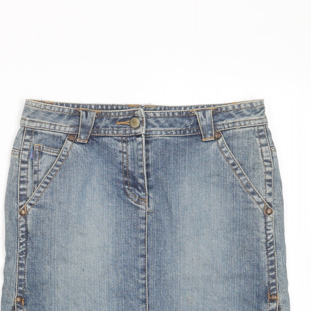FCUK Womens Blue Cotton A-Line Skirt Size 8 Zip - Pockets, Belt Loops