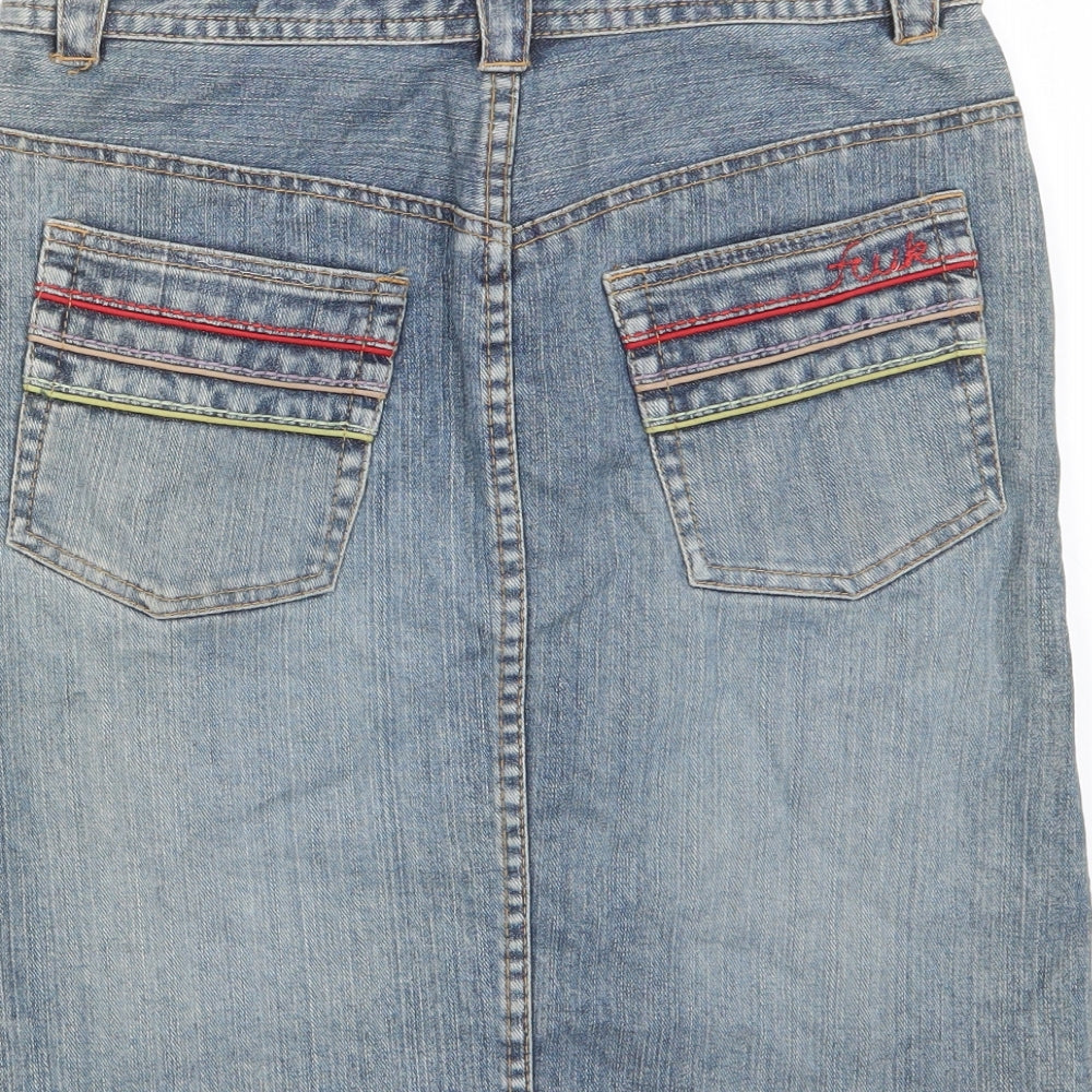 FCUK Womens Blue Cotton A-Line Skirt Size 8 Zip - Pockets, Belt Loops
