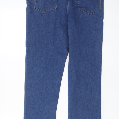M&Co Womens Blue Cotton Straight Jeans Size 14 L29 in Regular Zip - Pockets, Belt Loops