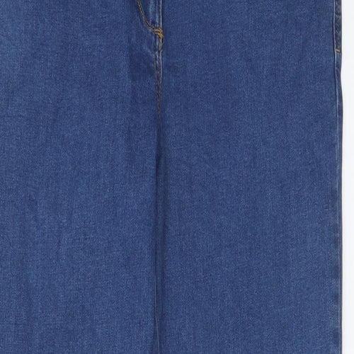 M&Co Womens Blue Cotton Straight Jeans Size 14 L29 in Regular Zip - Pockets, Belt Loops