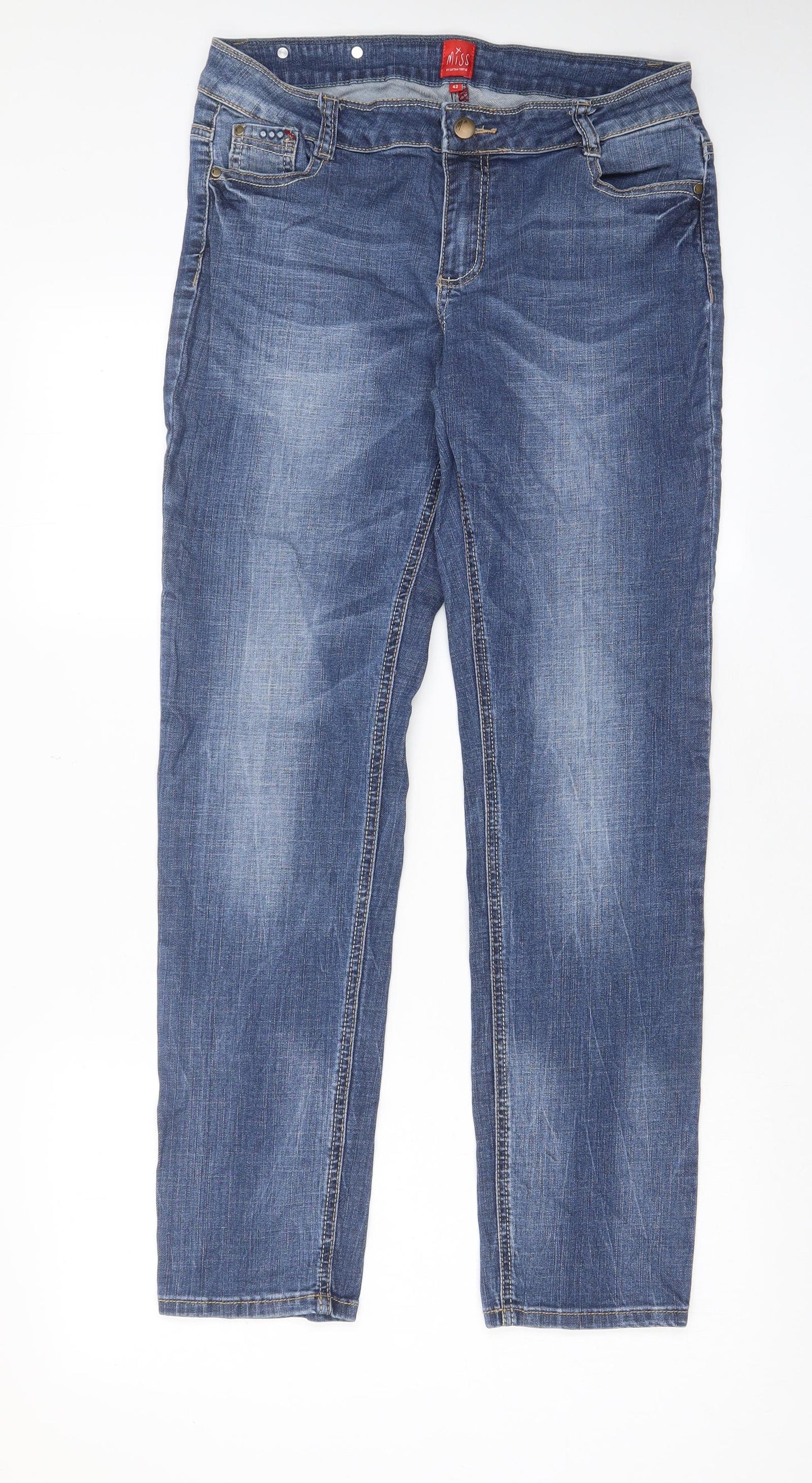 Miss Captain Womens Blue Cotton Straight Jeans Size 14 L30 in Regular Zip - Pockets, Belt Loops