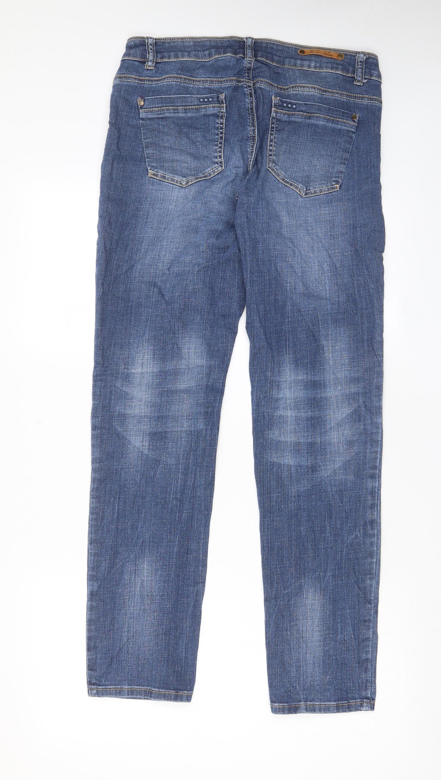 Miss Captain Womens Blue Cotton Straight Jeans Size 14 L30 in Regular Zip - Pockets, Belt Loops