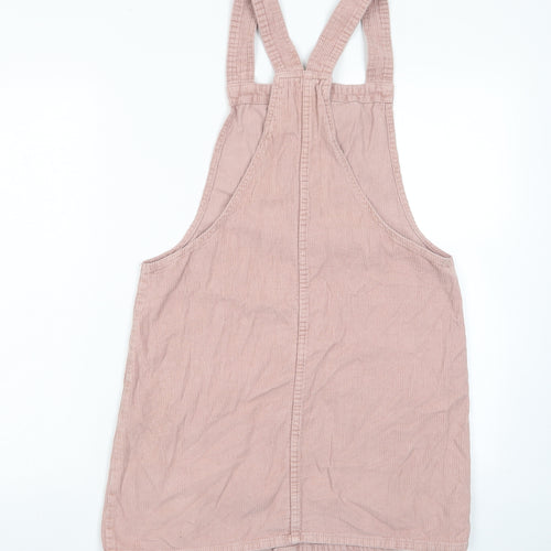 Denim & Co. Womens Pink Cotton Pinafore/Dungaree Dress Size 12 Square Neck Button - Pockets