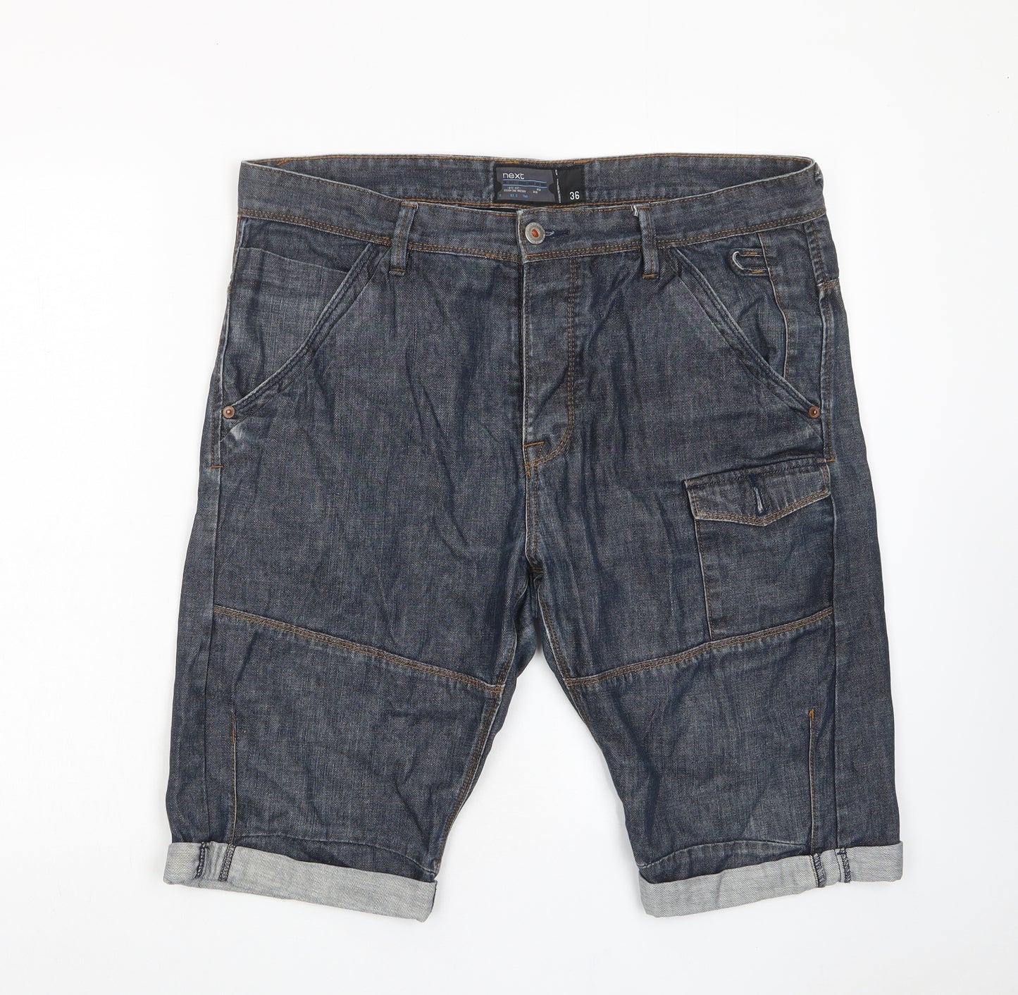 NEXT Mens Blue Cotton Bermuda Shorts Size 36 in L14 in Regular Button - Pockets, Belt Loops