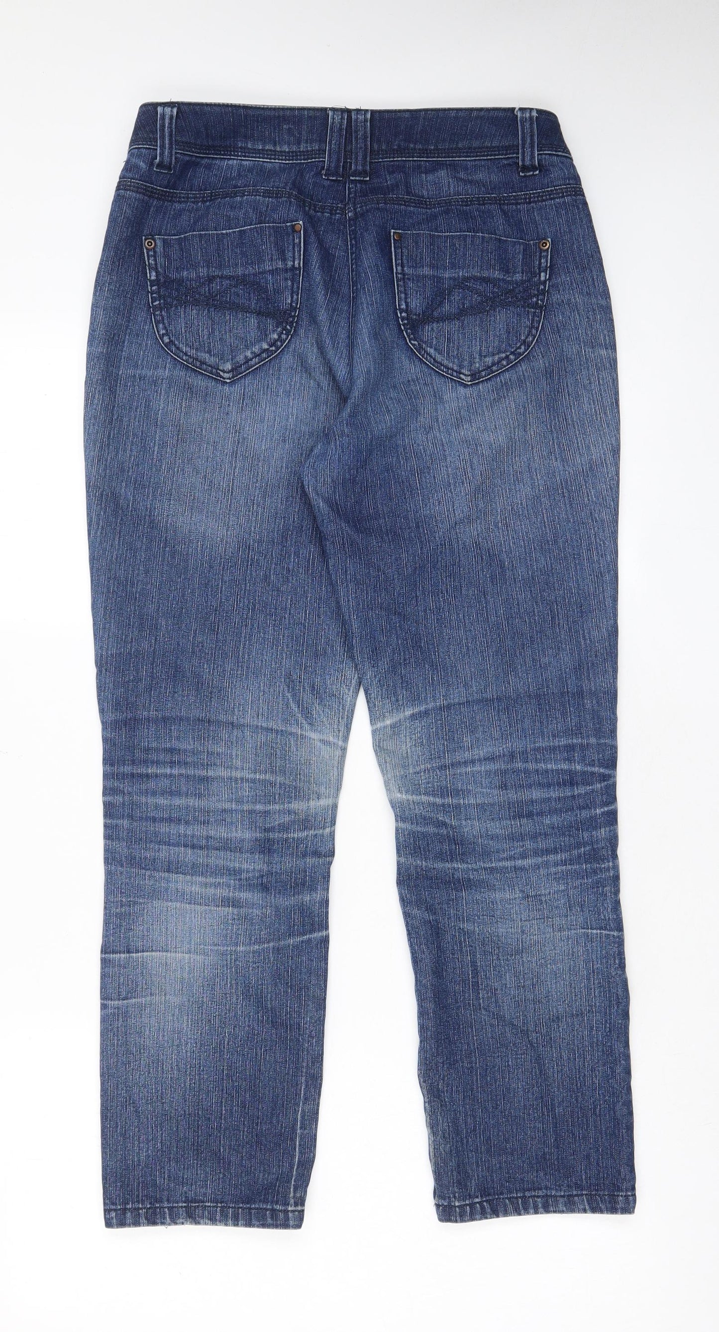 BHS Womens Blue Cotton Straight Jeans Size 10 L27 in Regular Zip - Pockets, Belt Loops