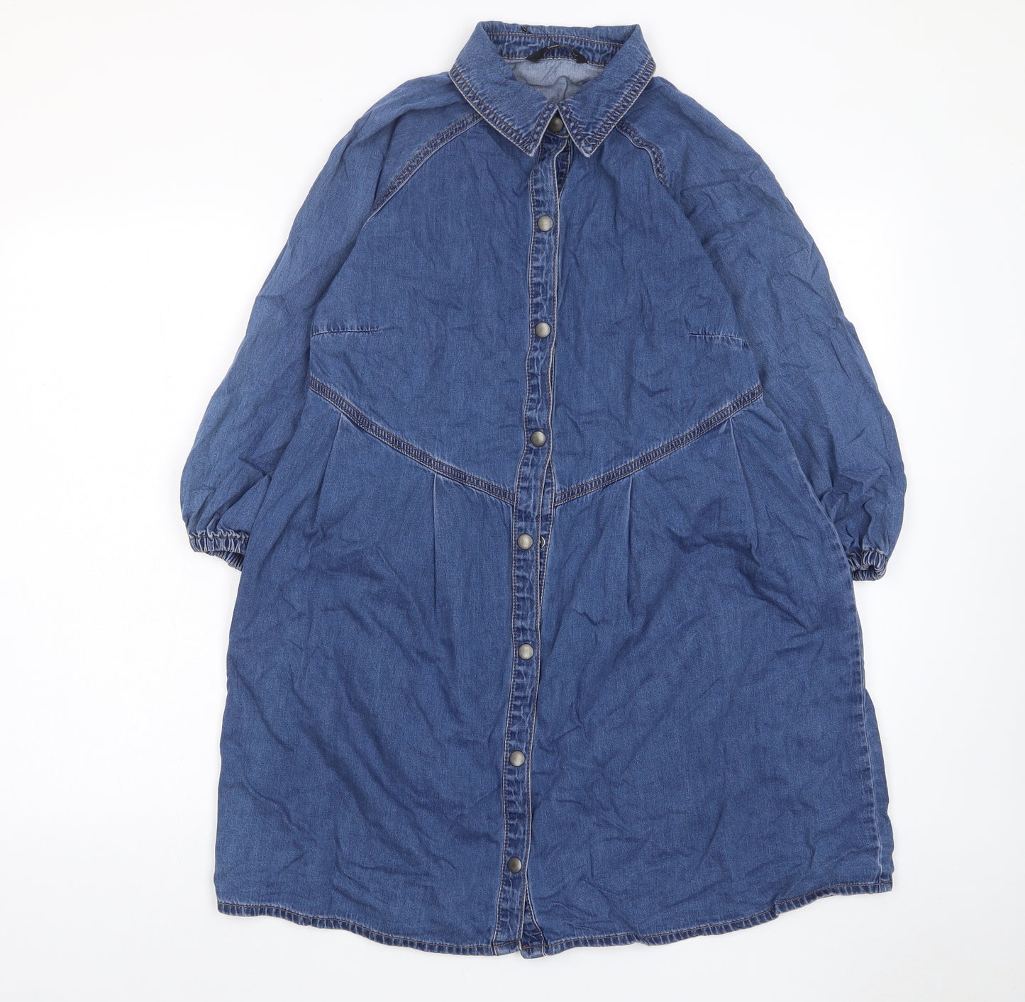George Womens Blue Cotton A-Line Size 12 Collared Snap