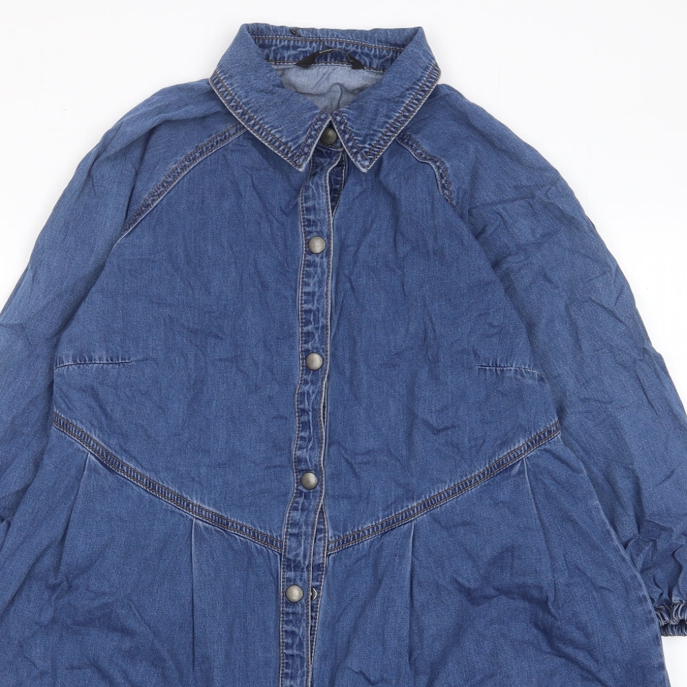 George Womens Blue Cotton A-Line Size 12 Collared Snap