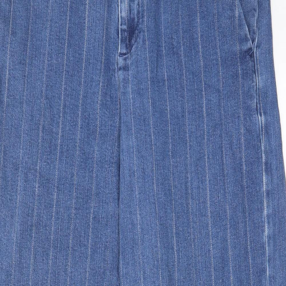 Marks and Spencer Womens Black Striped Cotton Wide-Leg Jeans Size 12 L25 in Regular Hook & Eye - Pockets, Belt Loops