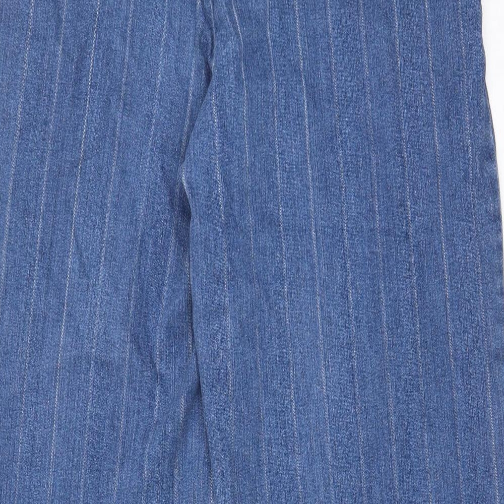 Marks and Spencer Womens Black Striped Cotton Wide-Leg Jeans Size 12 L25 in Regular Hook & Eye - Pockets, Belt Loops