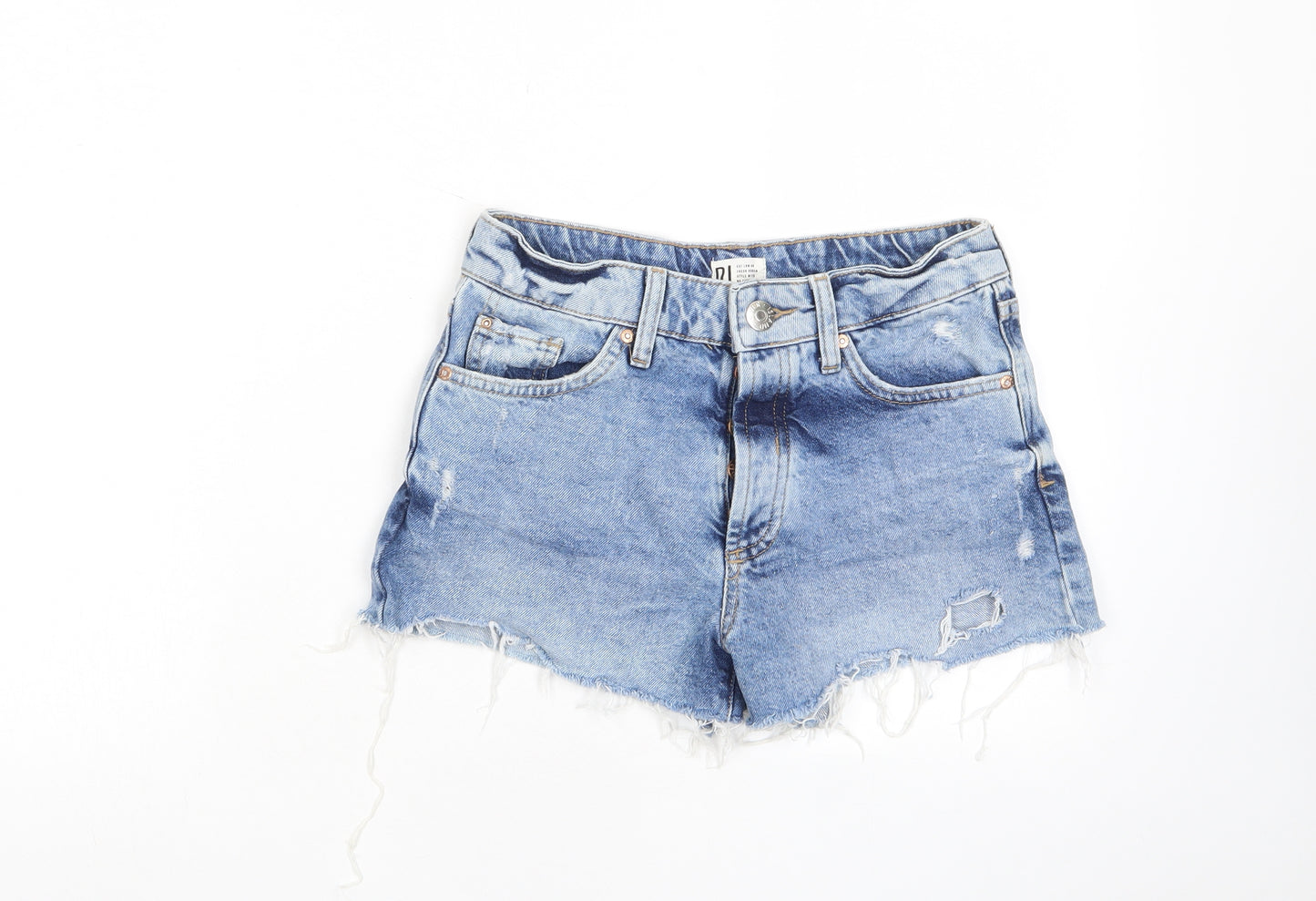 River Island Womens Blue Cotton Basic Shorts Size 8 L3 in Regular Button - Pockets, Belt Loops, Distressed