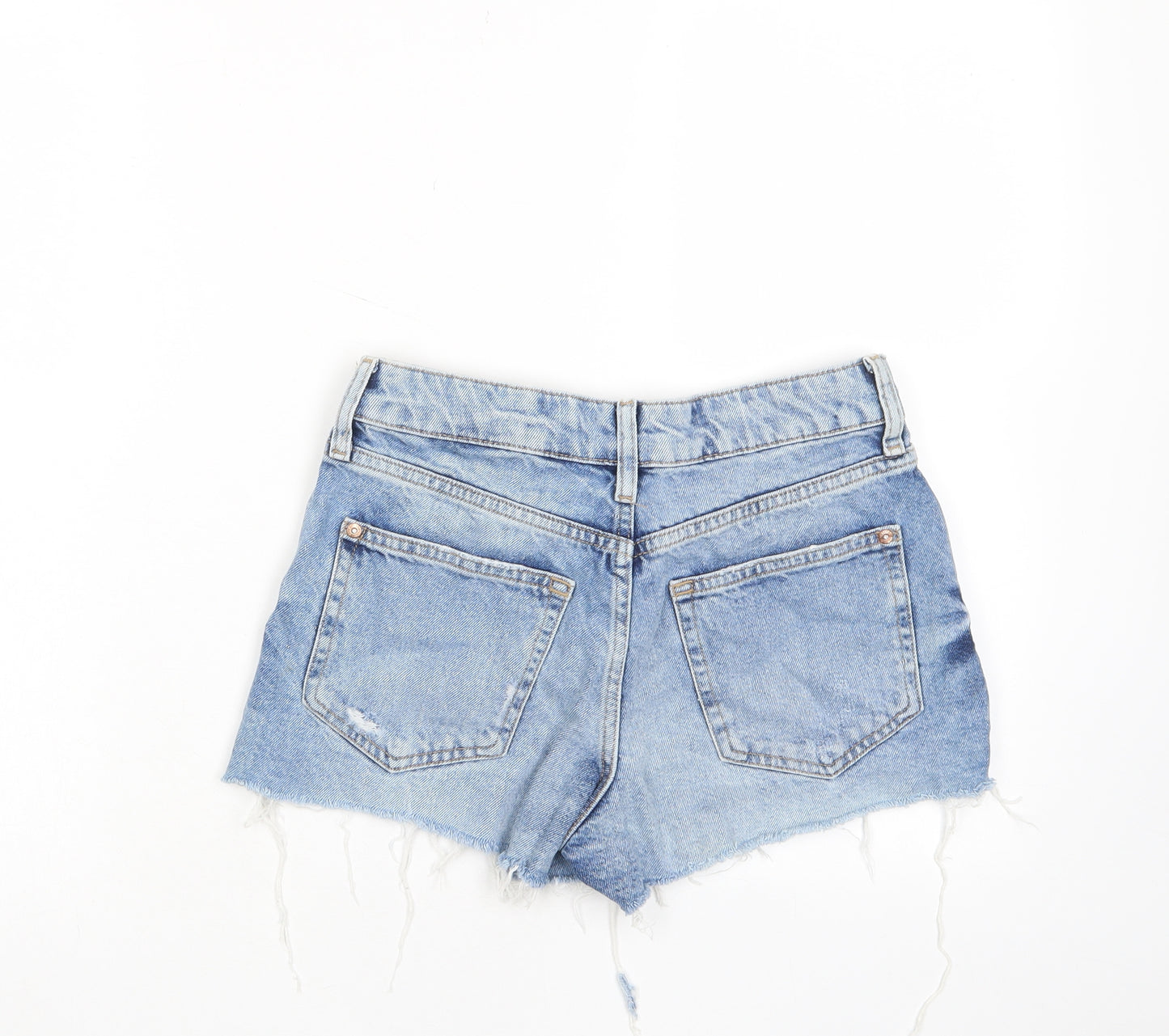 River Island Womens Blue Cotton Basic Shorts Size 8 L3 in Regular Button - Pockets, Belt Loops, Distressed