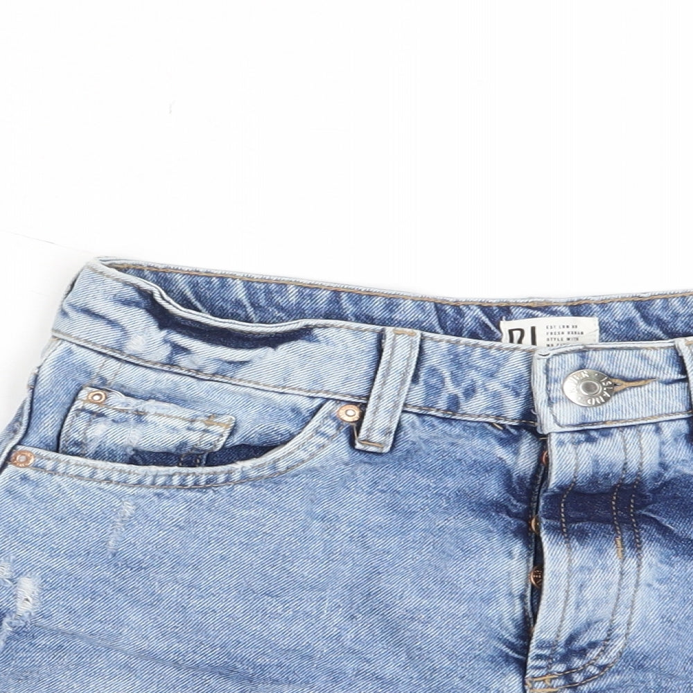 River Island Womens Blue Cotton Basic Shorts Size 8 L3 in Regular Button - Pockets, Belt Loops, Distressed