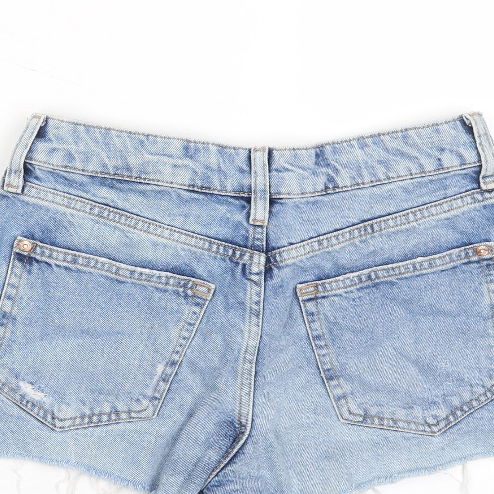 River Island Womens Blue Cotton Basic Shorts Size 8 L3 in Regular Button - Pockets, Belt Loops, Distressed