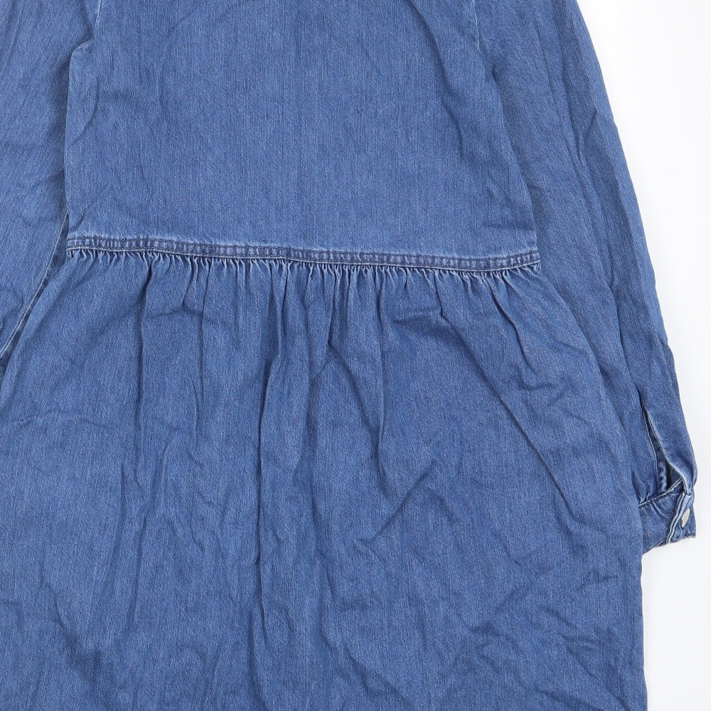 Monsoon Womens Blue Cotton A-Line Size S Collared Zip - Pleated