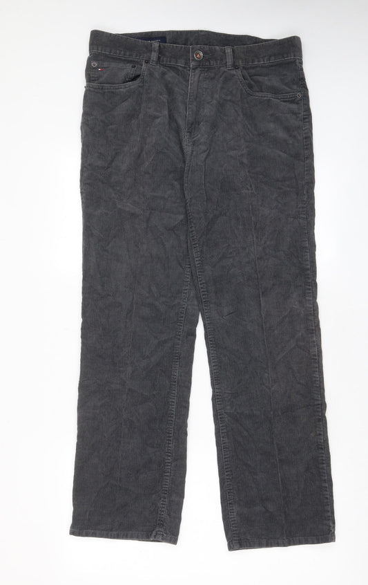 Tommy Hilfiger Mens Grey Cotton Trousers Size 32 in L30 in Regular Zip - Pockets, Belt Loops, Logo