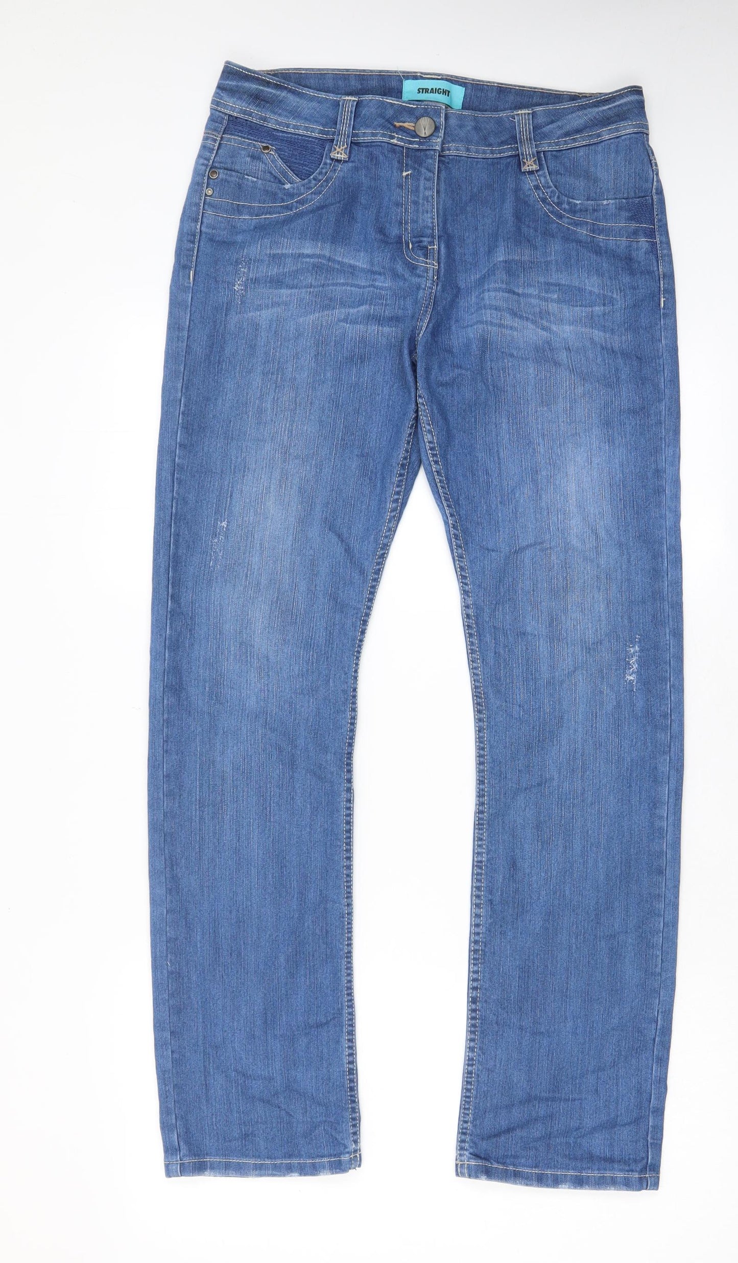 George Womens Blue Cotton Straight Jeans Size 12 L30 in Regular Zip - Pockets, Belt Loops