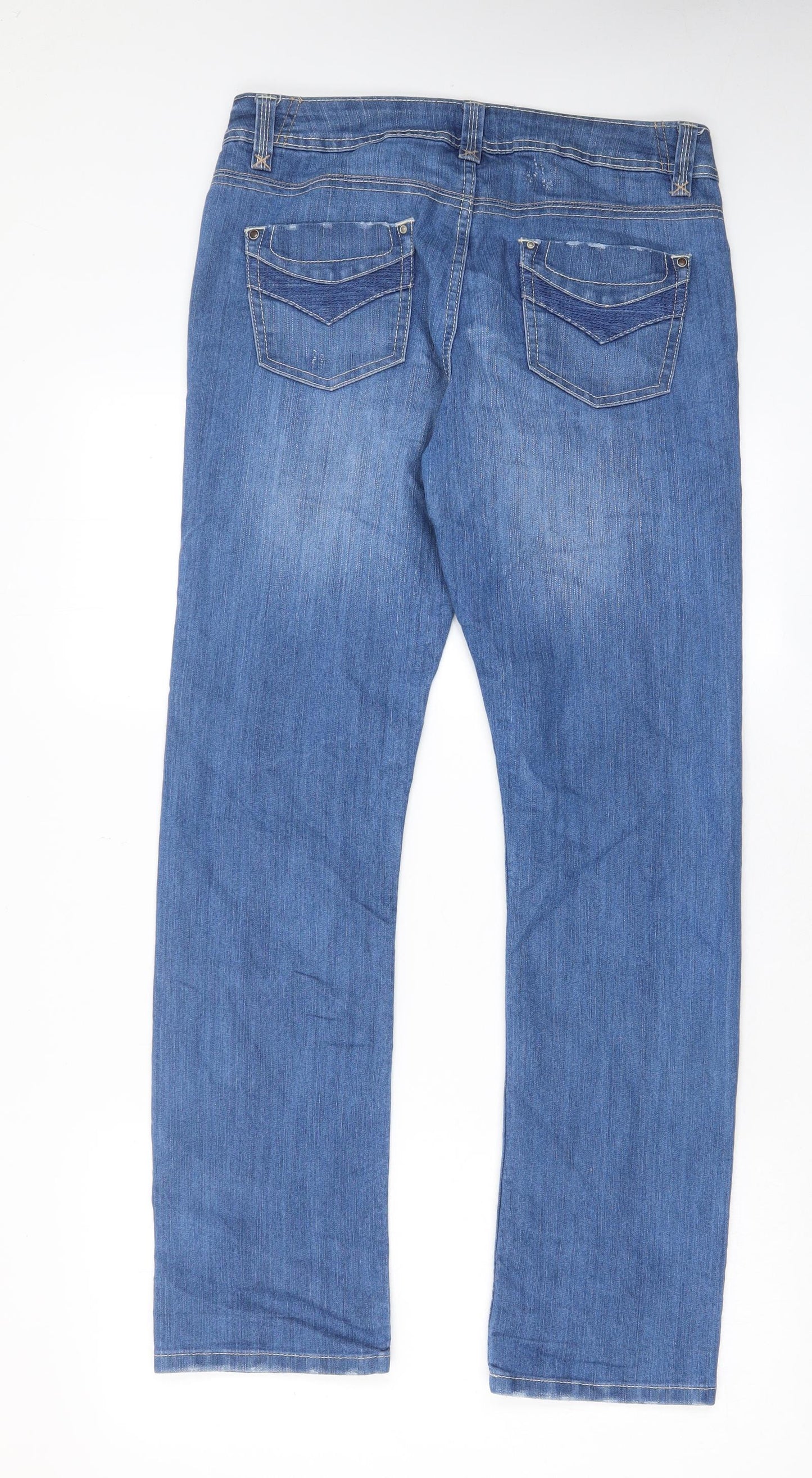 George Womens Blue Cotton Straight Jeans Size 12 L30 in Regular Zip - Pockets, Belt Loops