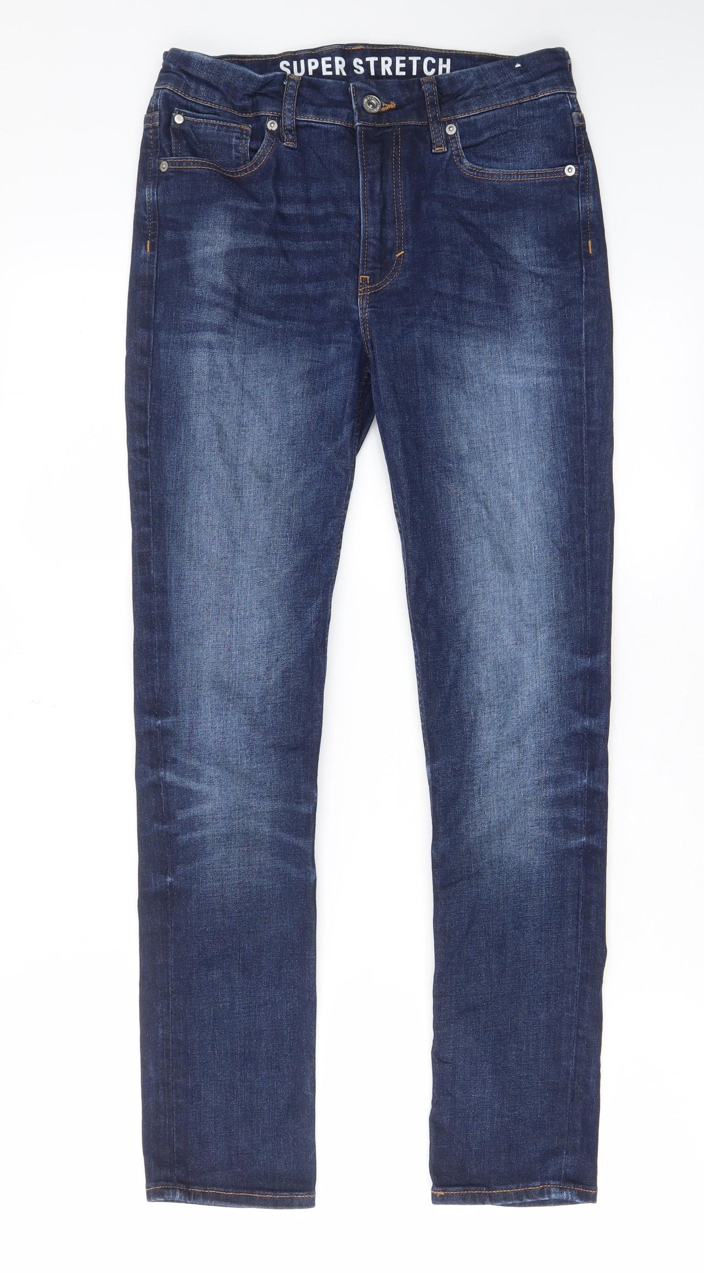 H&M Boys Blue Cotton Skinny Jeans Size 13-14 Years L27 in Regular Zip - Pockets, Belt Loops, Adjustable waist