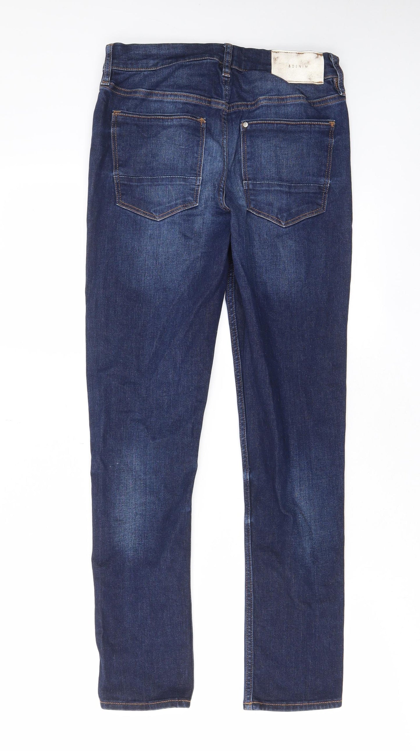 H&M Boys Blue Cotton Skinny Jeans Size 13-14 Years L27 in Regular Zip - Pockets, Belt Loops, Adjustable waist