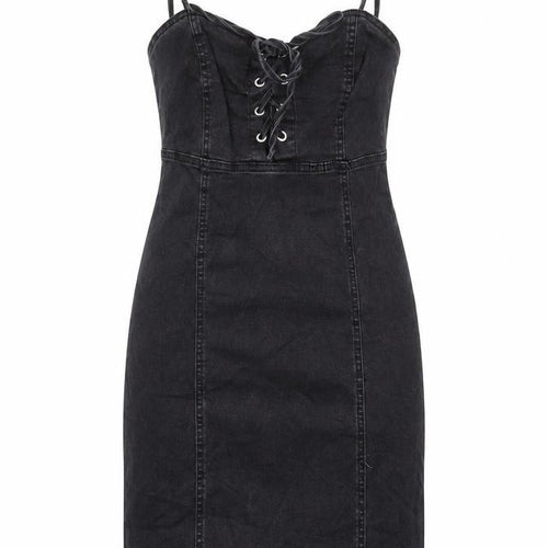 Denim & Co. Womens Black Cotton A-Line Size 8 Sweetheart Zip - Tie Front