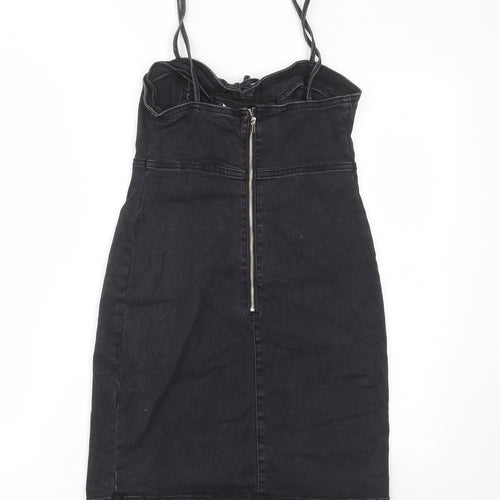 Denim & Co. Womens Black Cotton A-Line Size 8 Sweetheart Zip - Tie Front