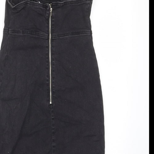 Denim & Co. Womens Black Cotton A-Line Size 8 Sweetheart Zip - Tie Front