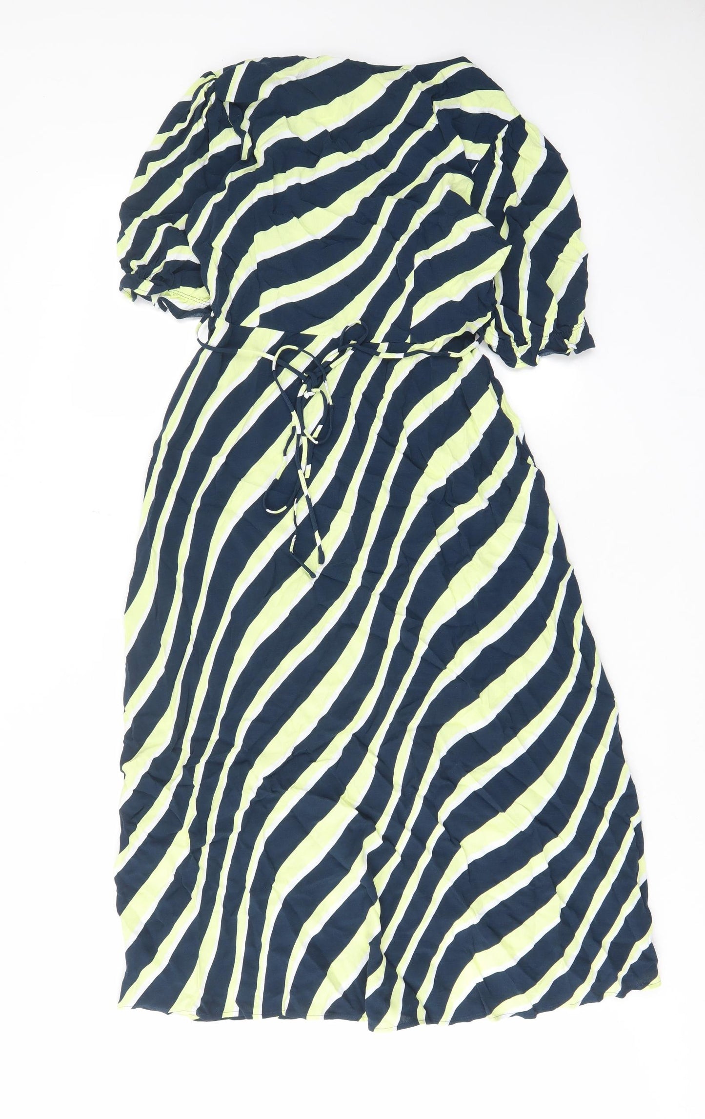 Marks and Spencer Womens Multicoloured Striped Viscose A-Line Size 10 V-Neck Button - Belted