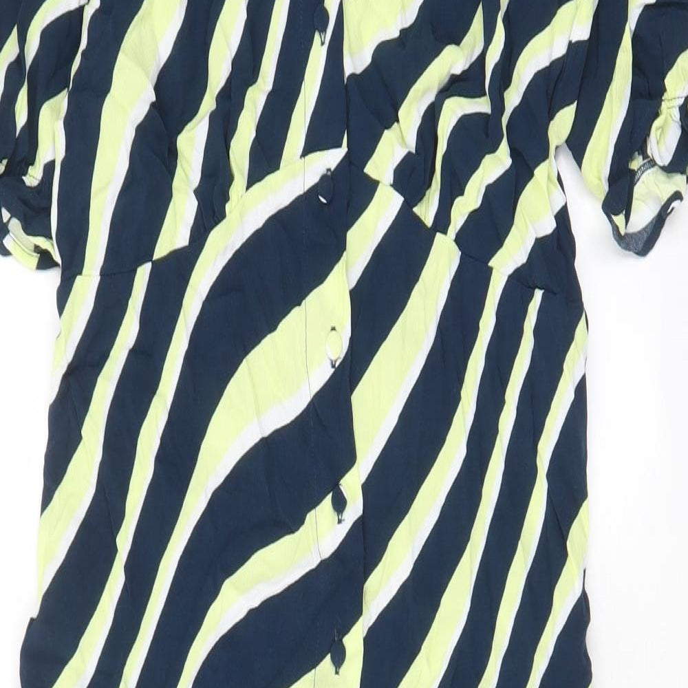 Marks and Spencer Womens Multicoloured Striped Viscose A-Line Size 10 V-Neck Button - Belted