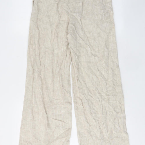 Marks and Spencer Womens Beige Linen Trousers Size 6 L30 in Regular Zip - Pockets, Belt Loops