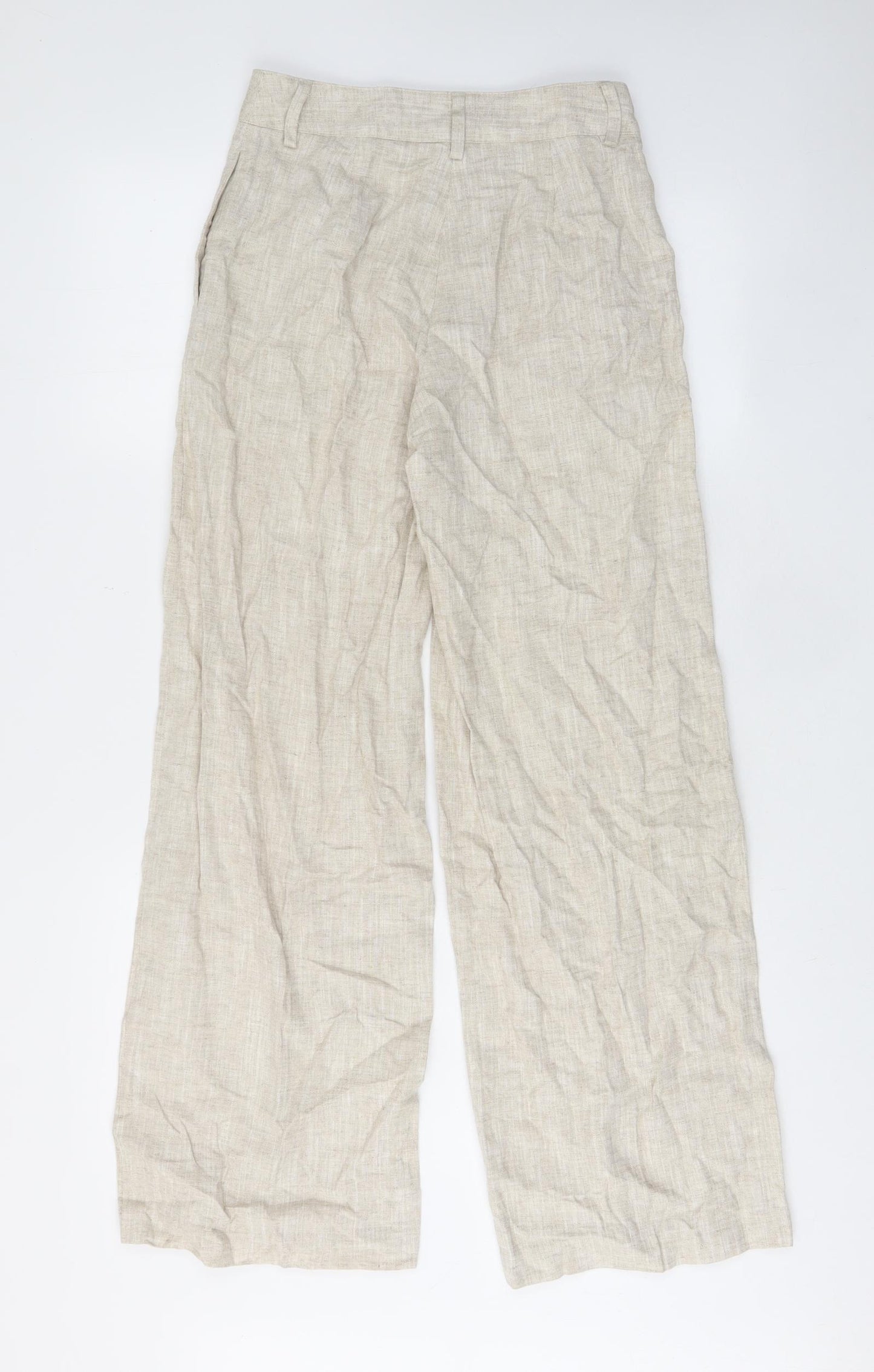 Marks and Spencer Womens Beige Linen Trousers Size 6 L30 in Regular Zip - Pockets, Belt Loops