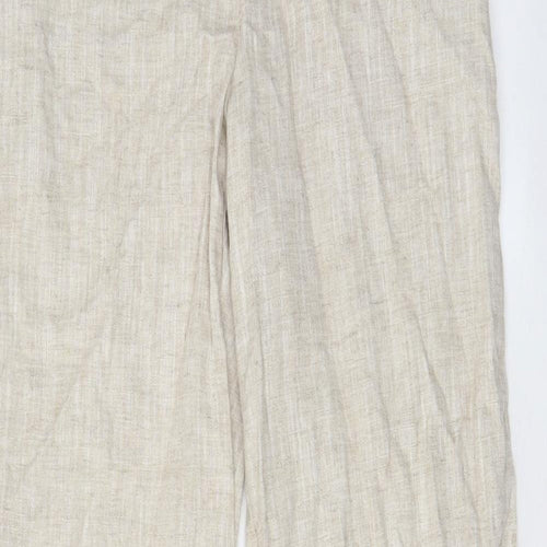 Marks and Spencer Womens Beige Linen Trousers Size 6 L30 in Regular Zip - Pockets, Belt Loops
