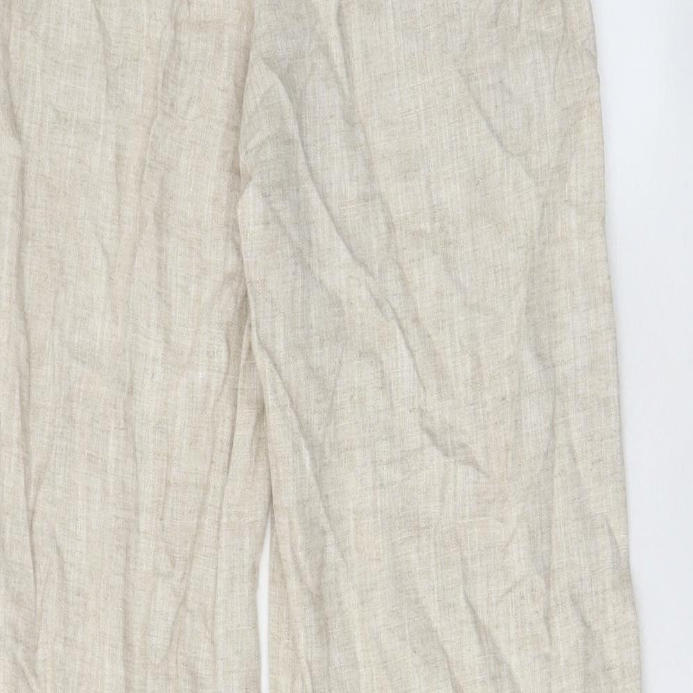 Marks and Spencer Womens Beige Linen Trousers Size 6 L30 in Regular Zip - Pockets, Belt Loops