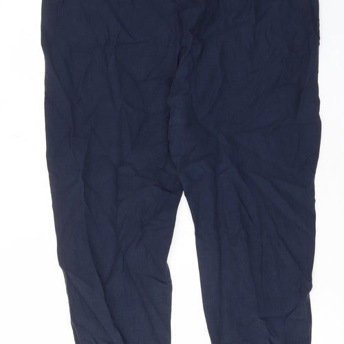 Marks and Spencer Womens Blue Lyocell Trousers Size 20 L28 in Regular Drawstring - Pockets, Elastic waist