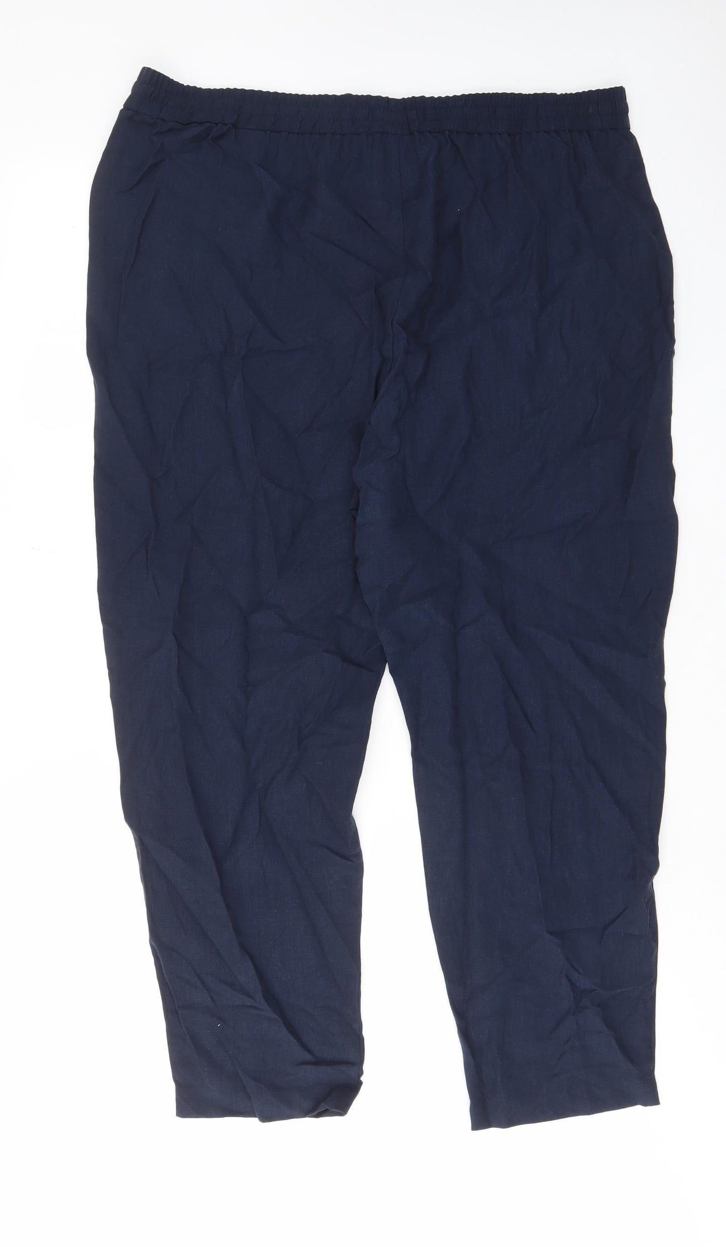 Marks and Spencer Womens Blue Lyocell Trousers Size 20 L28 in Regular Drawstring - Pockets, Elastic waist