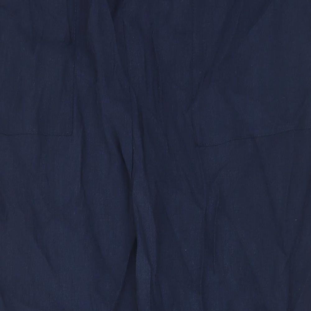 Marks and Spencer Womens Blue Lyocell Trousers Size 20 L28 in Regular Drawstring - Pockets, Elastic waist