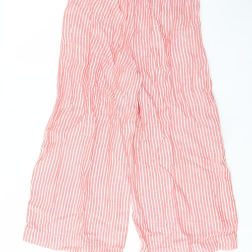 Marks and Spencer Womens Red Striped Linen Trousers Size 8 L22 in Regular Hook & Eye - Pockets, Belt Loops, Belted, Pleated