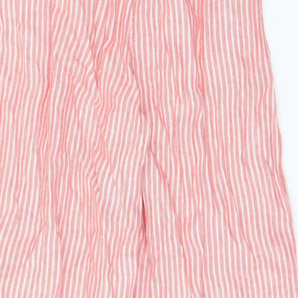 Marks and Spencer Womens Red Striped Linen Trousers Size 8 L22 in Regular Hook & Eye - Pockets, Belt Loops, Belted, Pleated