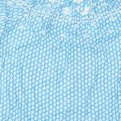 Marks and Spencer Womens Blue Geometric Cotton Basic Button-Up Size 8 V-Neck - Embroided