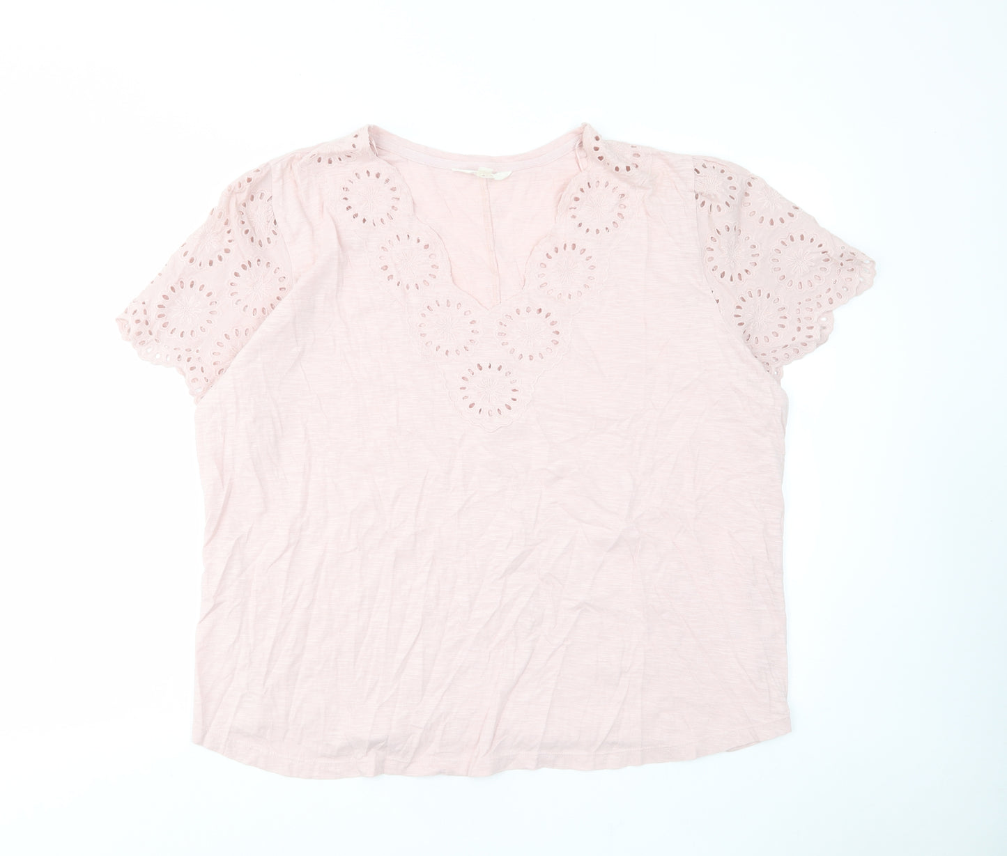 Per Una Womens Pink Cotton Basic T-Shirt Size 22 V-Neck - Embroided