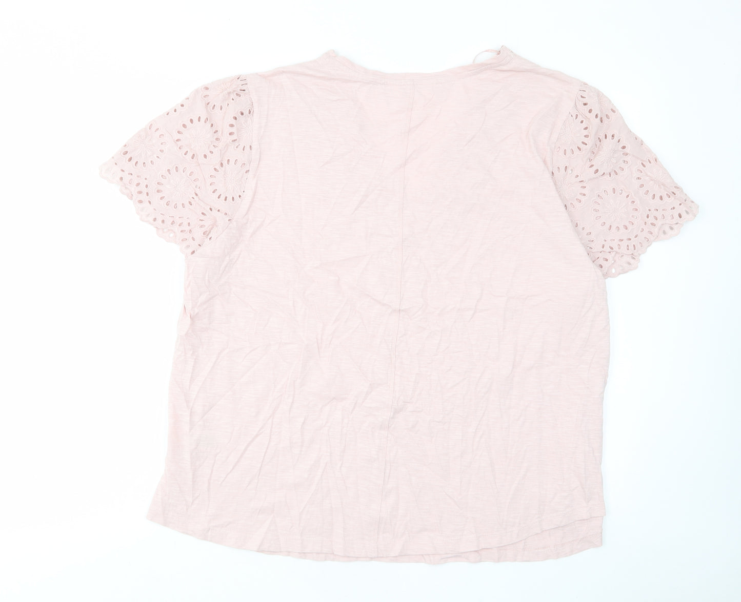 Per Una Womens Pink Cotton Basic T-Shirt Size 22 V-Neck - Embroided
