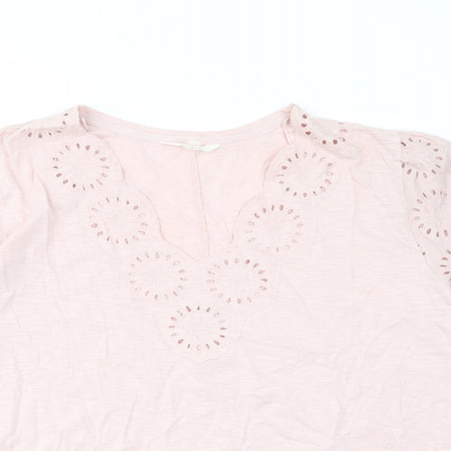 Per Una Womens Pink Cotton Basic T-Shirt Size 22 V-Neck - Embroided