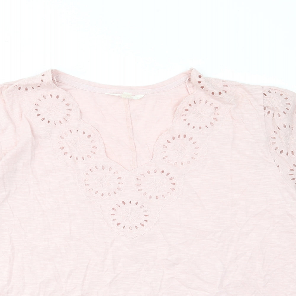 Per Una Womens Pink Cotton Basic T-Shirt Size 22 V-Neck - Embroided