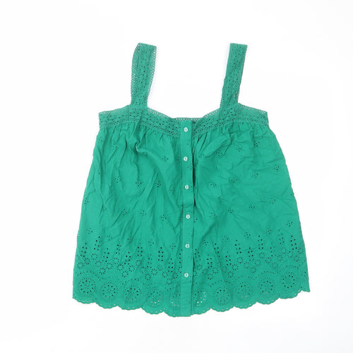 marks and Womens Green Cotton Basic Tank Size 8 Scoop Neck