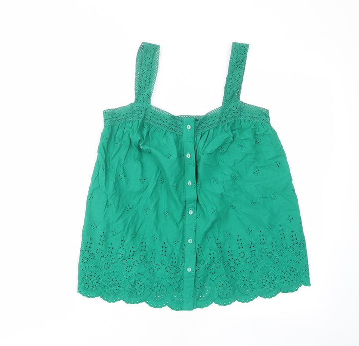 marks and Womens Green Cotton Basic Tank Size 8 Scoop Neck