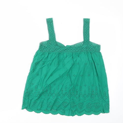 marks and Womens Green Cotton Basic Tank Size 8 Scoop Neck