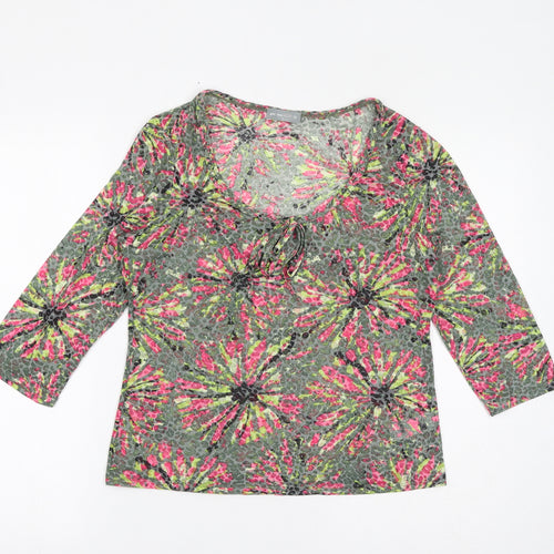Per Una Womens Green Floral Polyester Basic T-Shirt Size 12 V-Neck