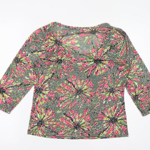 Per Una Womens Green Floral Polyester Basic T-Shirt Size 12 V-Neck