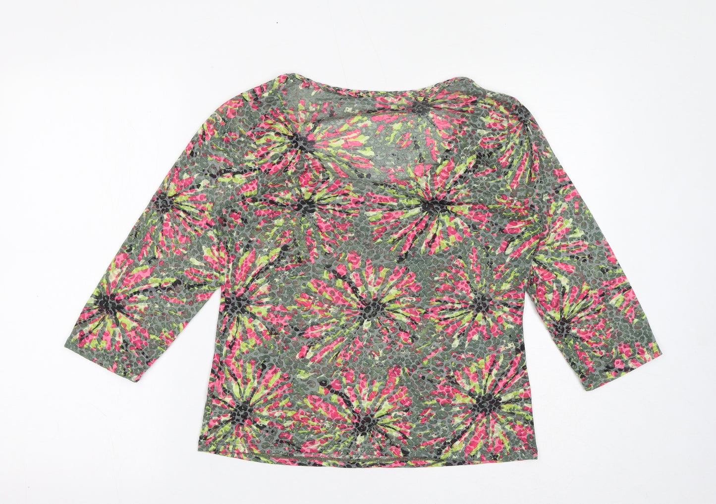 Per Una Womens Green Floral Polyester Basic T-Shirt Size 12 V-Neck